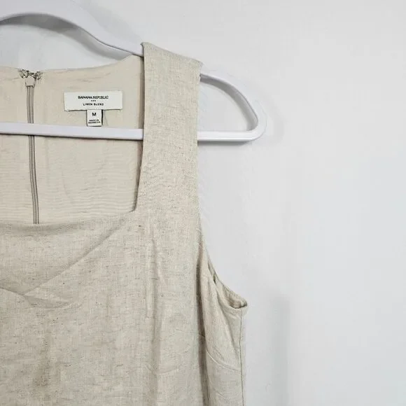 NWOTBanana Republic Factory Linen Blend Square Neck Mini Shift Dress in Flax - M - Picture 5 of 9